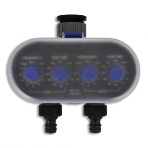 Two Outlet Electronic Watering Timer, with lid down angle view.